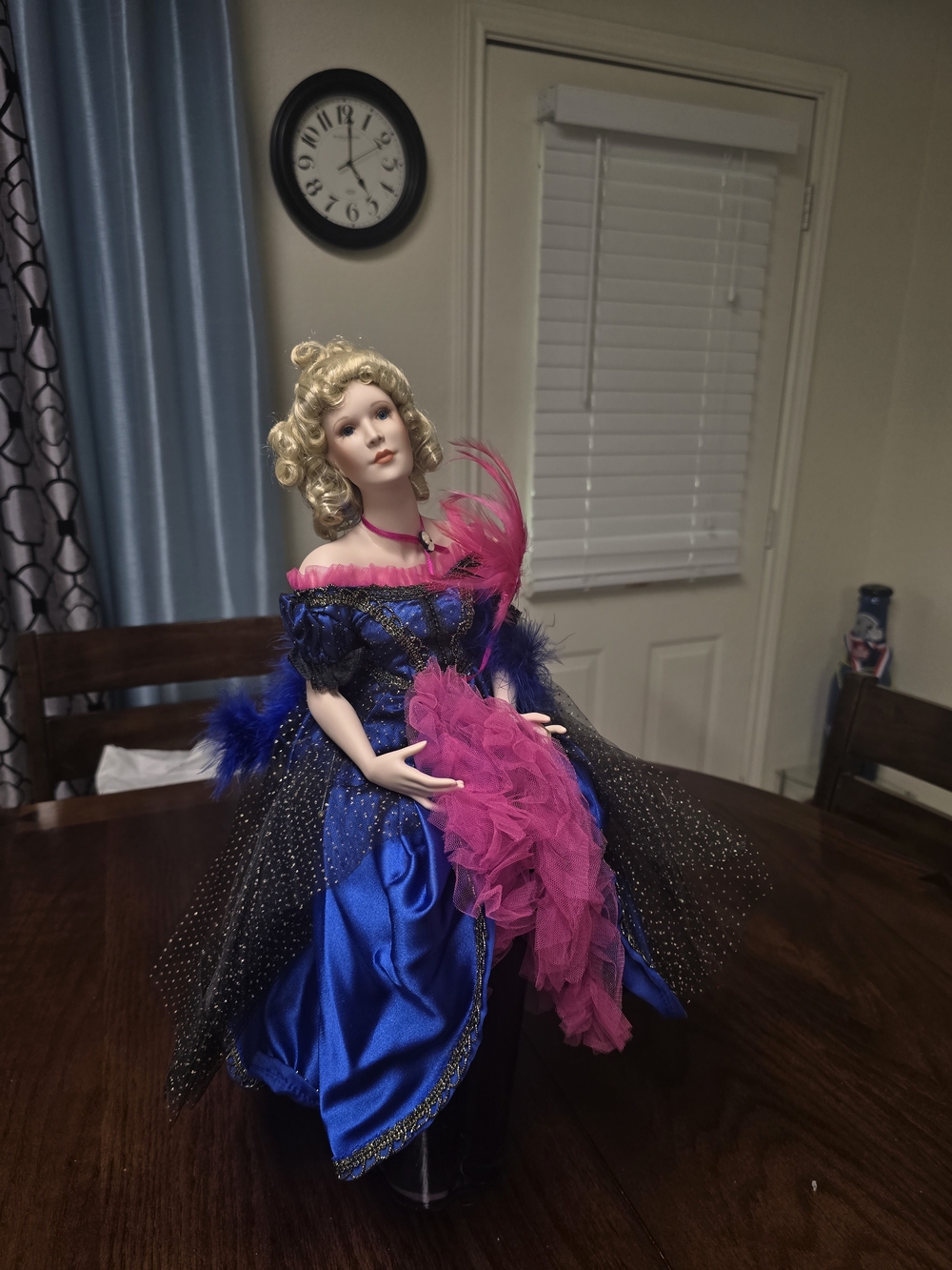 Kitty Limited Edition Victorian Style Porcelain Doll in Royal Blue and Hot Pink